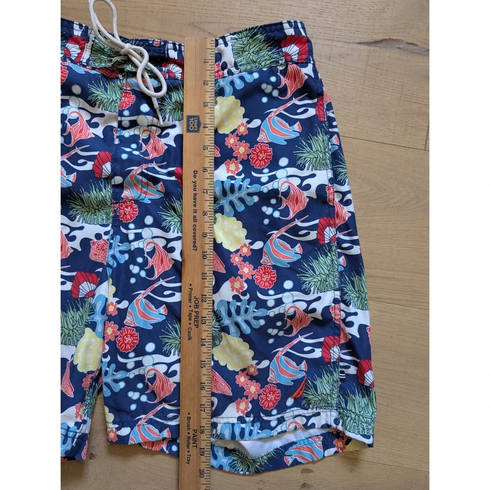 Nautica‎ Swim Trunks Floral Print Drawstring Elastic Waist Casual Mens Size L